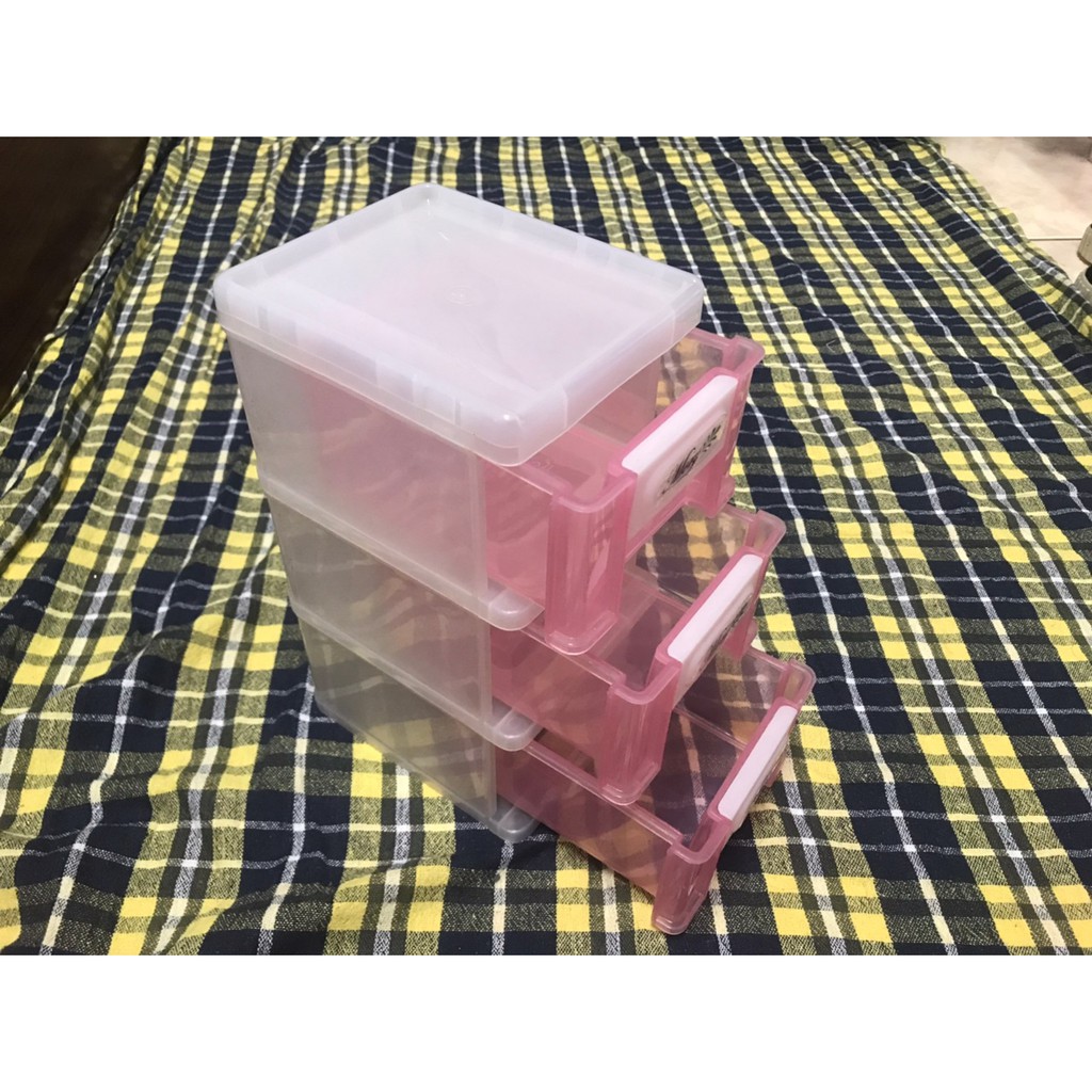 超商免運!台灣製 06530 印象收納箱 三層櫃 抽屜整理箱 文具盒 零件盒 置物櫃3L 粉色 15*13*26cm