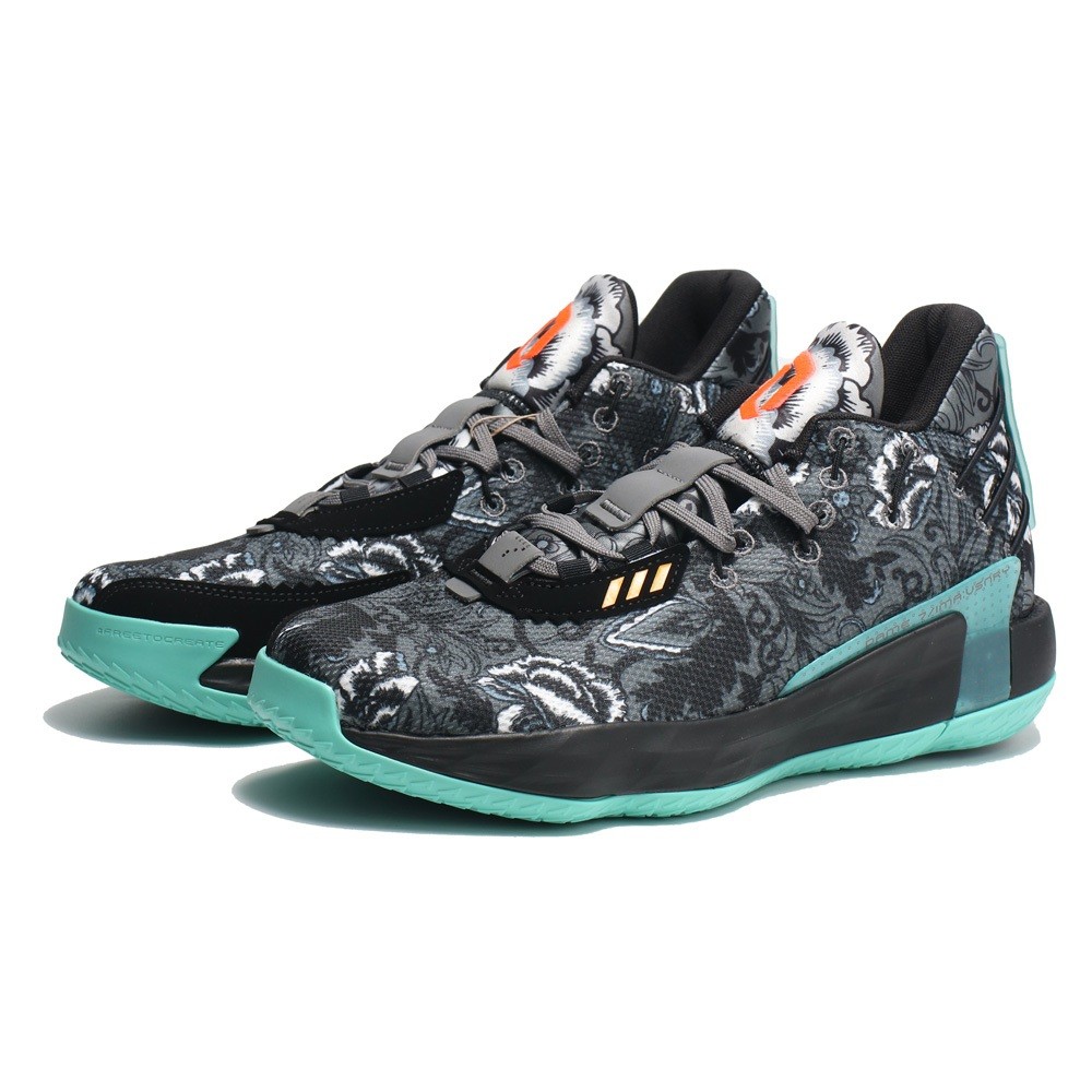ADIDAS 籃球鞋 DAME 7 FLORAL 灰黑藍 花卉 滿版 塗鴉 男 (布魯克林) FX7446