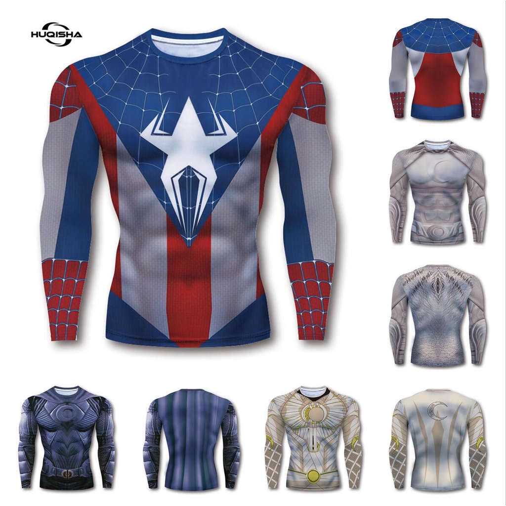新品上市 美國隊長蜘蛛人月光騎士Cosplay服 運動健身緊身衣 個性客製化T恤 男士上衣 男士衣著