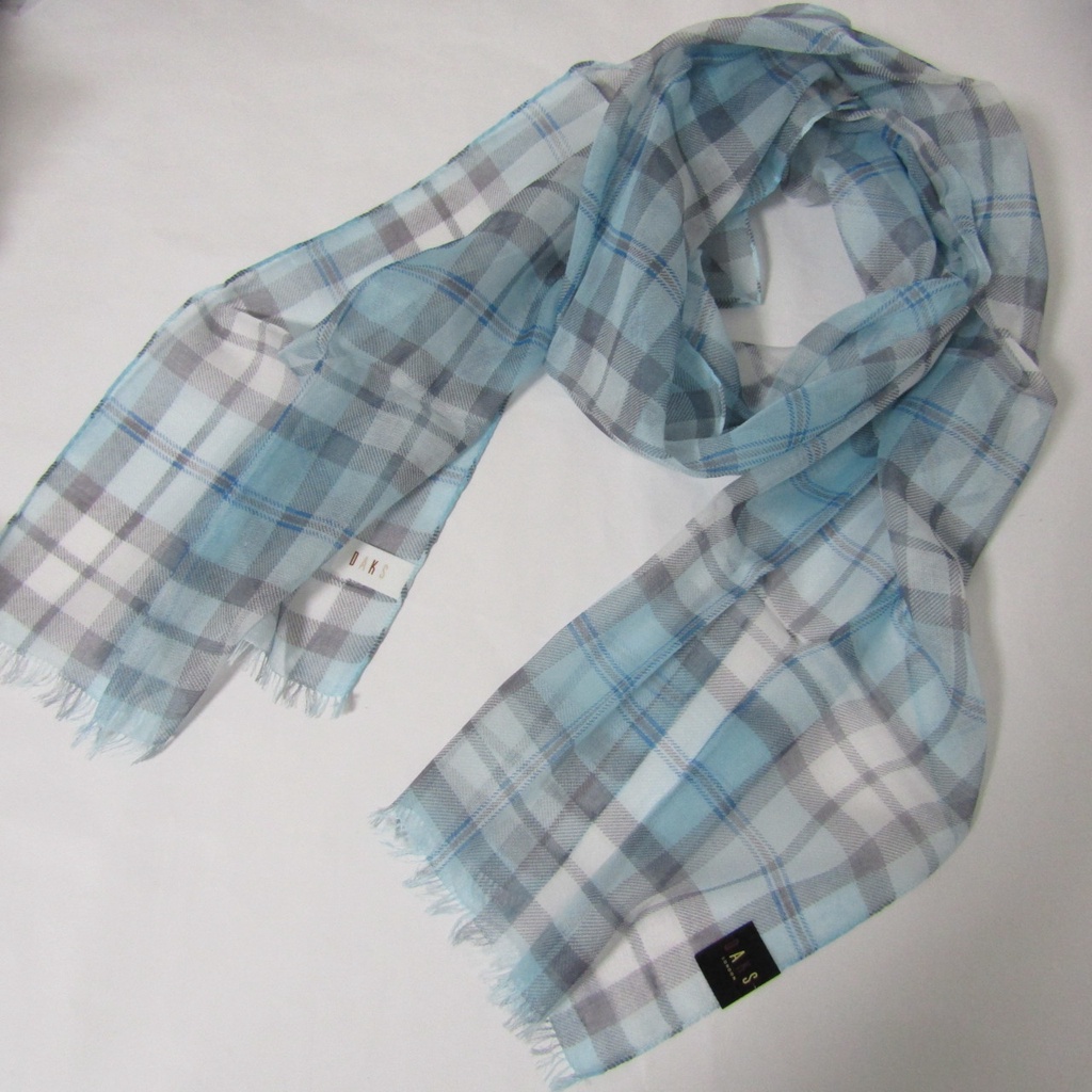 全新 DAKS 長款手帕 薄薄的長方形圍巾 UV加工 100%棉 藍色格子