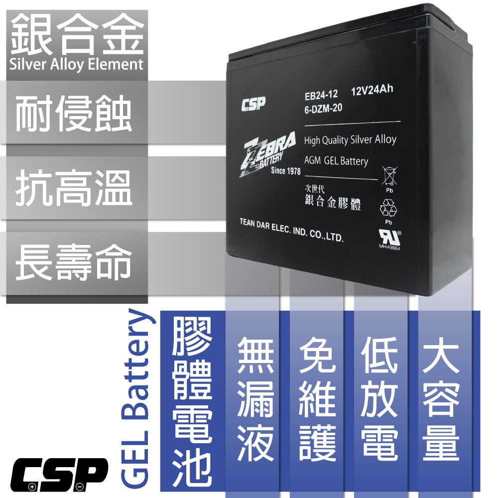 YES電池 斑馬牌 EB24-12 銀合金 膠體電池12V24Ah/等同6-DZM-20.電動車電池.REC22-12