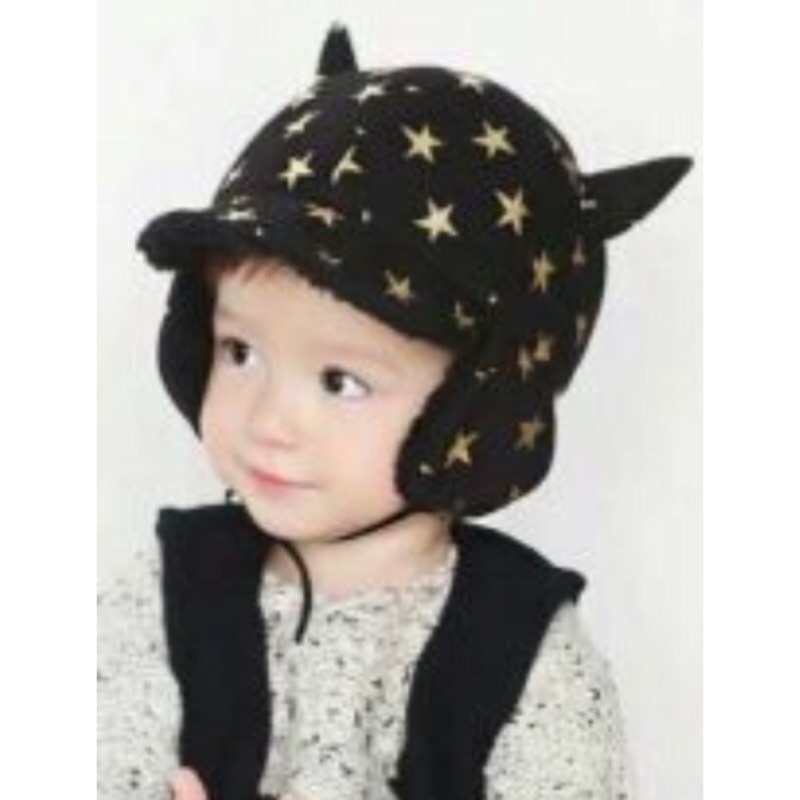 正韓兒童保暖耳罩式飛行牛角帽