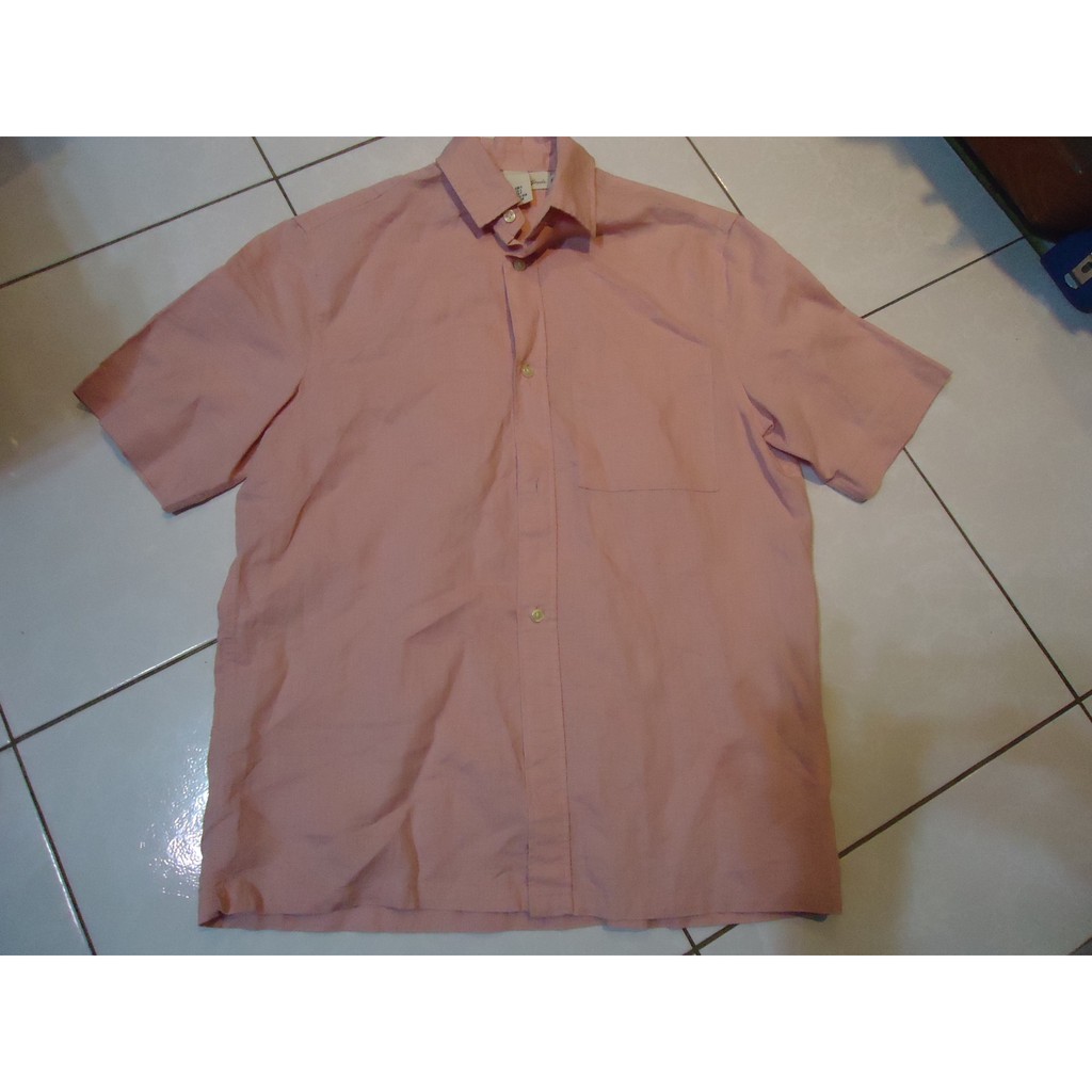 H &amp; M 淡粉紅色短袖襯衫,size:S,肩寬44cm,55%亞麻,45%棉,少穿極新,降價大出清