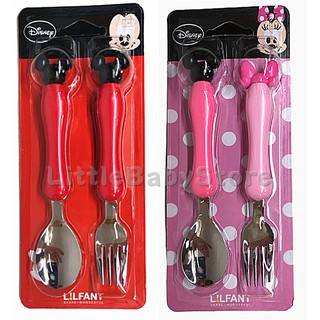 LittleBabyStore-LILFANT韓國製304不鏽鋼 迪士尼 湯匙+叉子 餐具組 (米奇/米妮)