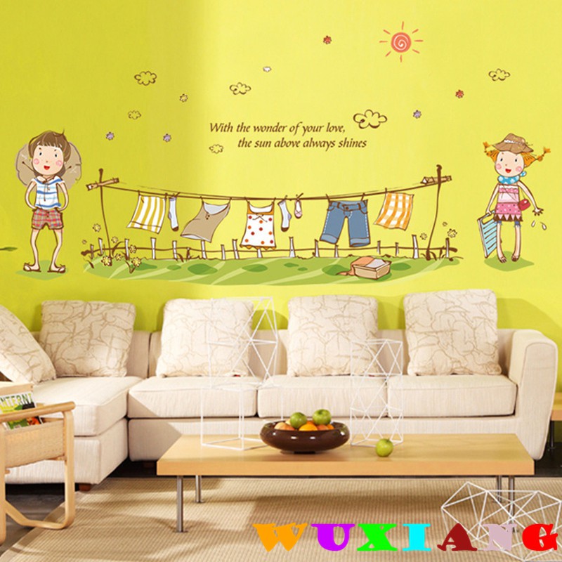 五象設計 人物077 DIY 壁貼 晾衣小孩卡通牆貼 童趣牆壁裝飾貼紙 環保臥室客廳兒童房裝飾貼紙