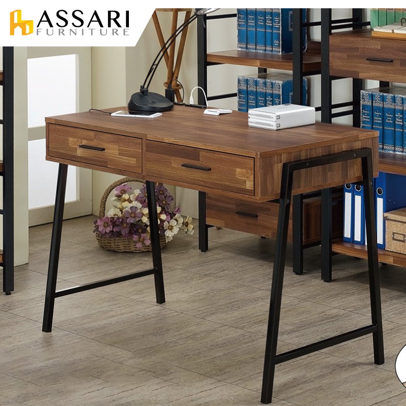 ASSARI-迪恩4.2尺附抽屜插座書桌/電腦桌(寬126x深60x高78cm)