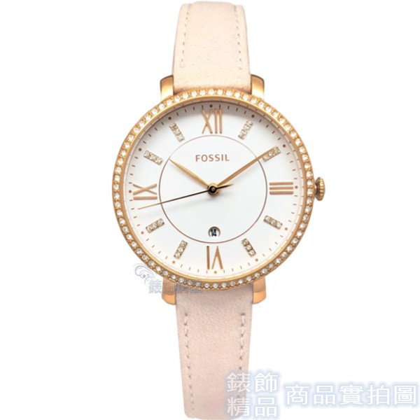 FOSSIL ES4303手錶 閃耀晶鑽 玫瑰金 白面 日期 羅馬時標 粉色皮帶 女錶【澄緻精品】