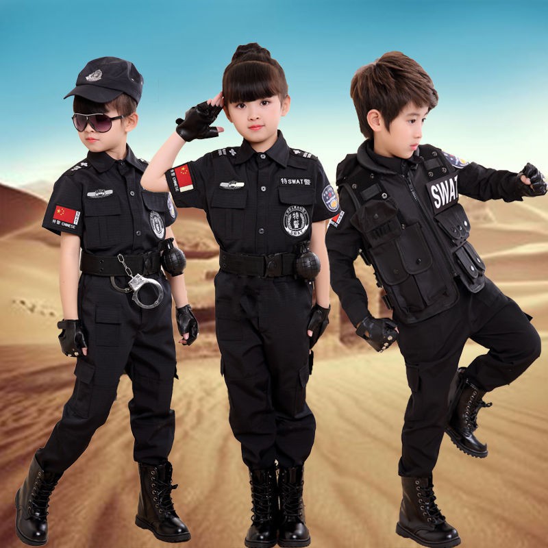 新品*夜光*小孩特警衣服兒童警官服裝警男警裝公安制服警察童裝軍裝黑貓警長