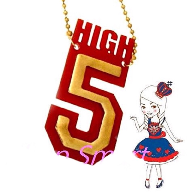 Anna Lou Of London 倫敦品牌 HIGH 5 慶祝勝利 立體幸運數字項鍊 紅X金