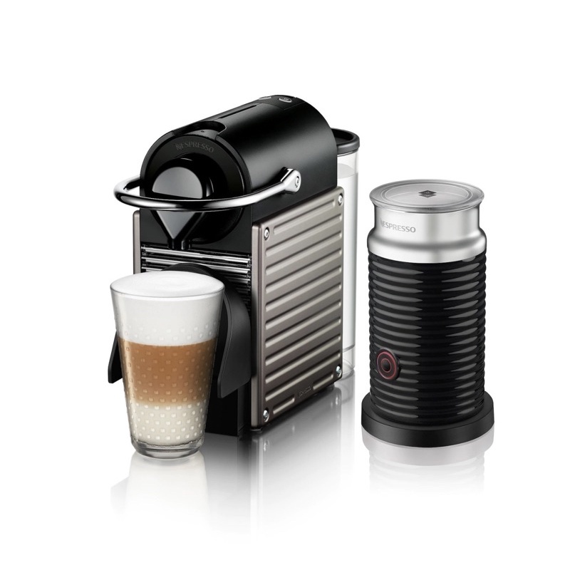 ［二手］Nespresso 膠囊咖啡機 Pixie 鈦金屬+奶泡機Aeroccino  3 黑色