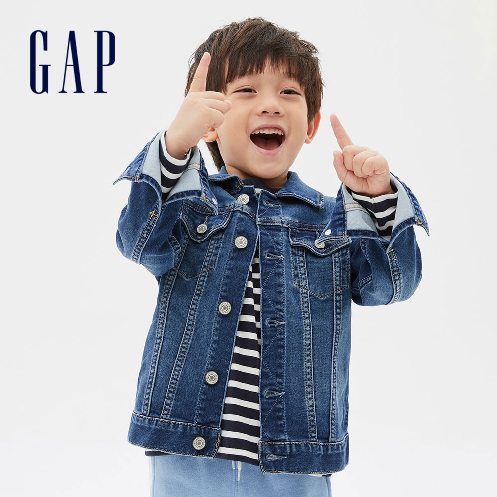 Gap 男幼童裝 彈力長袖鈕釦牛仔外套-中度水洗(214945)