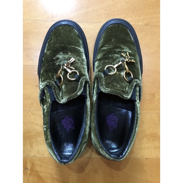 (二手) VANS VAULT x NEEDLES SLIP ON 23CM 綠色 緞面 絲絨材質 懶人鞋