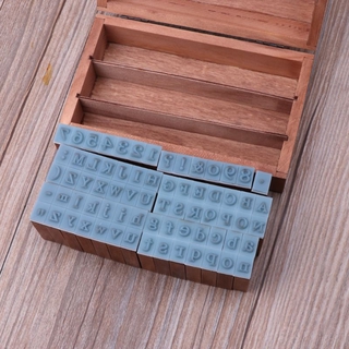 70 件復古 DIY 數字字母木橡皮圖章套裝帶木盒