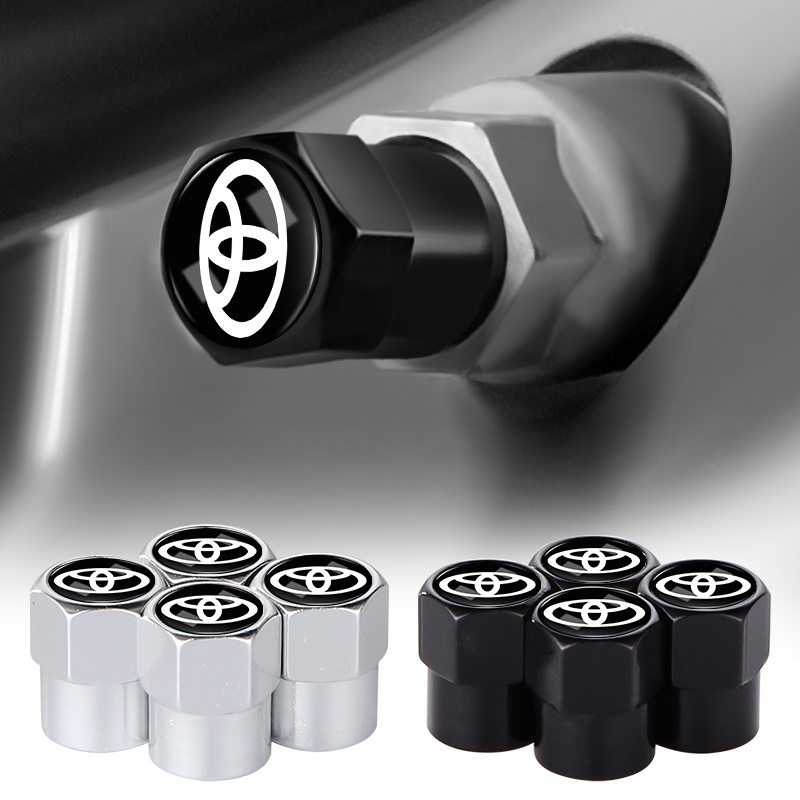 4 件裝銀色/黑色金屬合金汽車輪胎蓋汽車車輪輪胎氣門芯空氣蓋罩適用於豐田凱美瑞卡羅拉 RAV4 漢蘭達 FJ Cruis