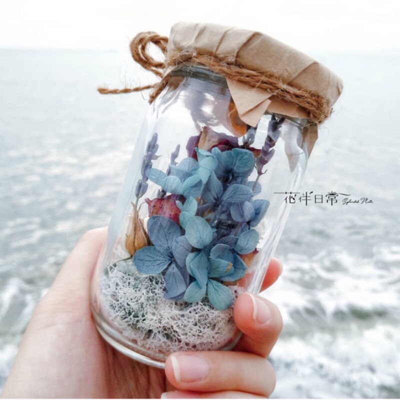 瓶中花 玻璃瓶花 海洋藍 乾燥玫瑰 不凋花 乾燥花 永生花 不凋花 生日禮物 情人節禮物 療癒小物