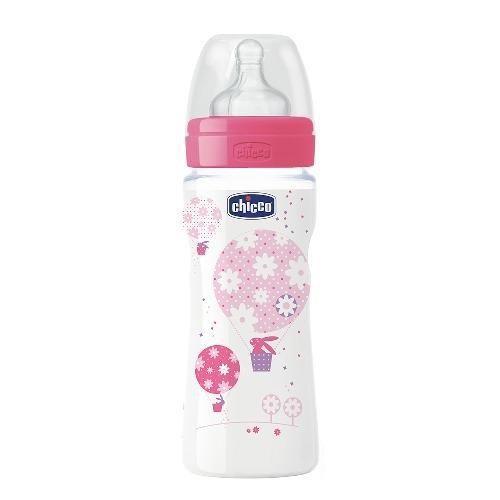 Chicco 舒適哺乳-甜美女孩矽膠PP特大奶瓶330ML(三孔)