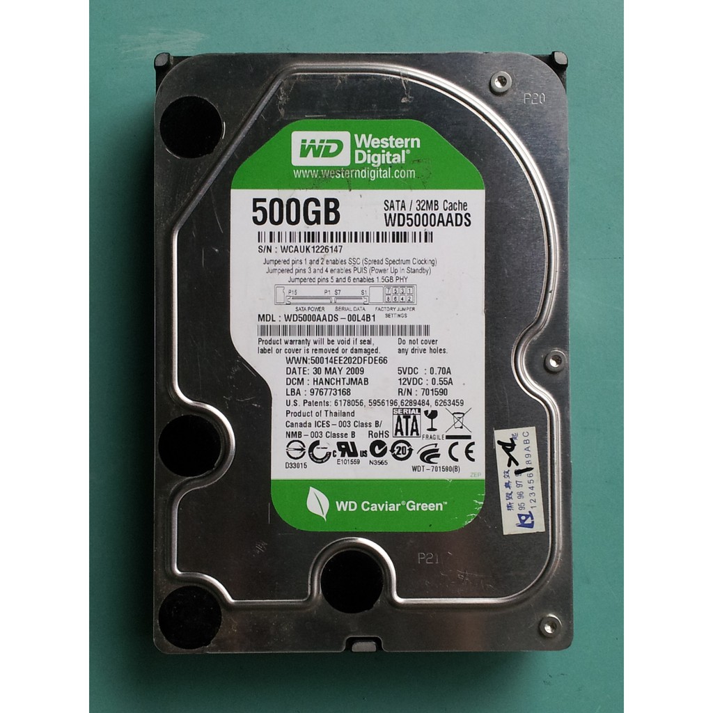 WD綠標3.5吋500GB(500G) SATA硬碟WD5000AADS-00L4B1 (良品) #B123 ...