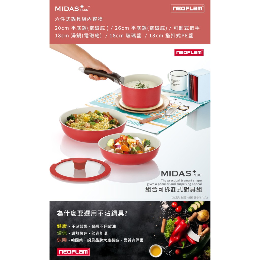 韓國NEOFLAM Midas Plus 陶瓷不沾鍋具組6件式