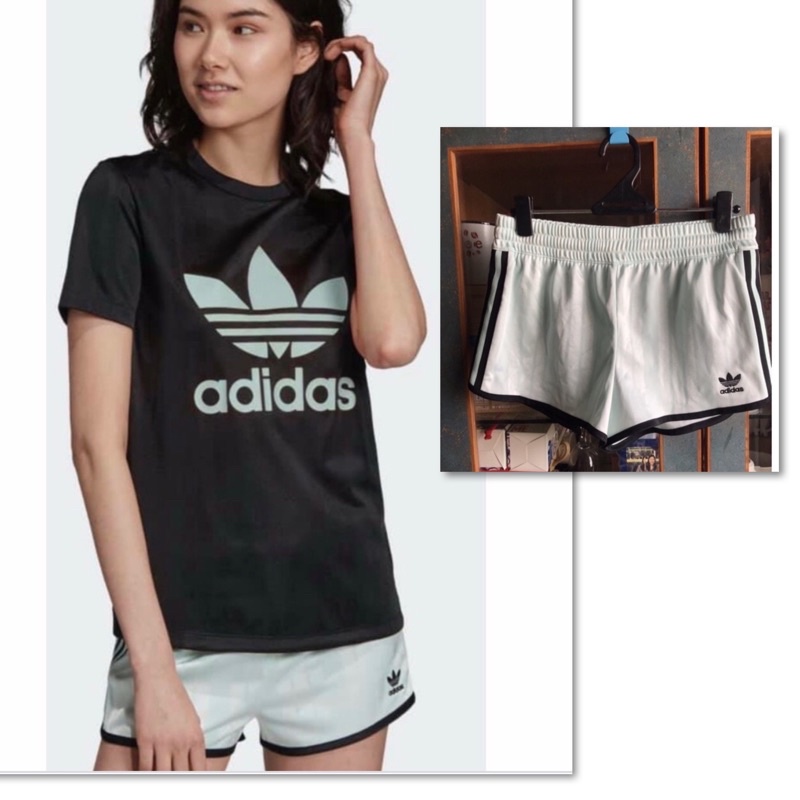 二手36 adidas originals 愛迪達 三葉草 三線 短褲 緞面 薄荷綠 蒂芬妮綠 女生 DV0125