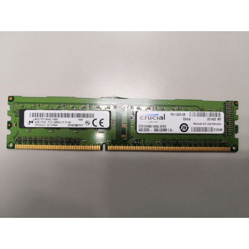 RAM Crucial美光 DDR3  1600 4G 單面記憶體