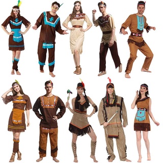 熱賣現貨 成人印第安服裝萬聖節角色扮演土著衣服cosplay 男女野人酋長服飾