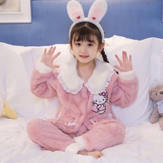 秋冬日式kitty珊瑚絨毛 睡衣 秋冬季 厚款 睡衣 公主 法蘭