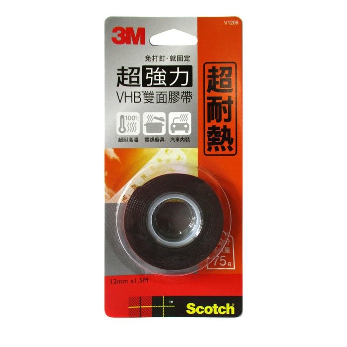 3M V1206 耐熱專用 超強力雙面膠帶 12mm