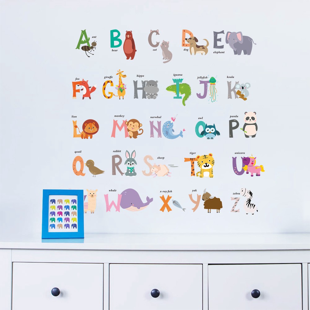 (Zooyoo) 牆貼貼紙貼紙牆貼卡通動物圖案皮貼 26個英文字母幼兒園兒童房壁掛