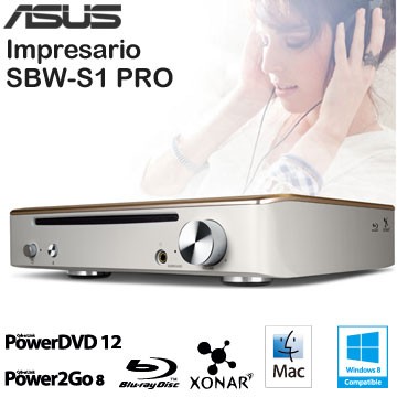 ASUS華碩 Impresario SBW-S1 PRO 全球首創擁有環繞音效卡的 USB 外接 Blu-ray 光碟機