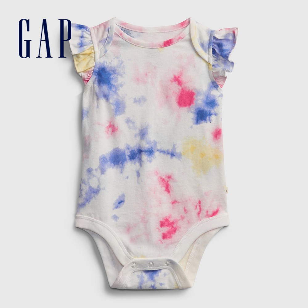 Gap 嬰兒裝 純棉印花小飛袖包屁衣 布萊納系列-彩色紮染(669617)