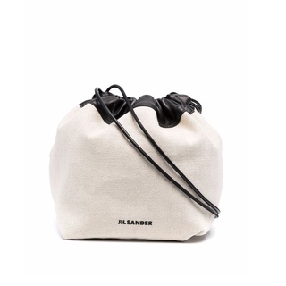 Jil Sander 小款棉麻混紡水桶包 可翻面使用 米色/黑色《佳節年終折扣》