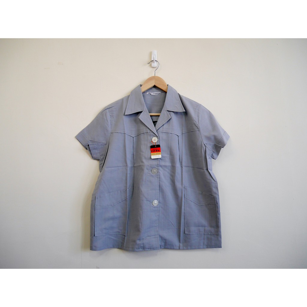 蔣柒 日本帶回vintage 古著庫存新品淺藍色日本製女性工作襯衫作業著雙口袋襯衫古巴領現貨 蝦皮購物