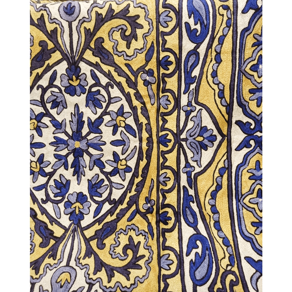 愛琴海｜印度喀什米爾 純手工蠶絲 立體鎖鏈刺繡編織地毯 希臘藍白建築風格花園 居家掛毯