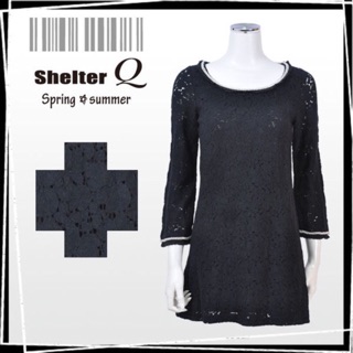 全新日本Shelter Q / 幽雅氣質風 /宮廷袖/ 珍珠式領黑色蕾絲洋裝 / 連身洋裝/婚禮穿搭
