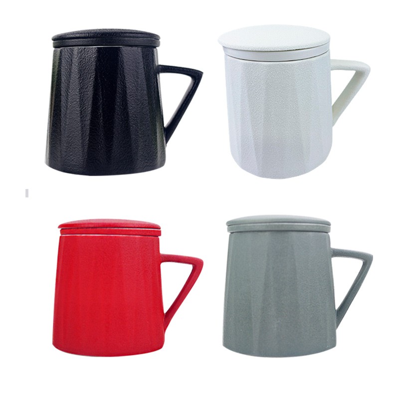 【堯峰陶瓷】磨砂三件式蓋杯 4色亮眼登場 (黑|紅|灰|白) 附贈茶漏 防塵蓋杯|花茶必備|泡茶好幫手|辦公室首選|優質