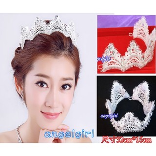 【angelgirl小舖】新娘頭飾蕾絲帶皇冠/新娘飾品新娘頭花頭飾/新娘水鑽手工蕾絲頭飾多用途蕾絲髮帶編號F01