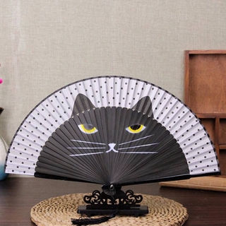 貓咪扇子 真絲折扇 日式工藝扇 卡通女士折扇