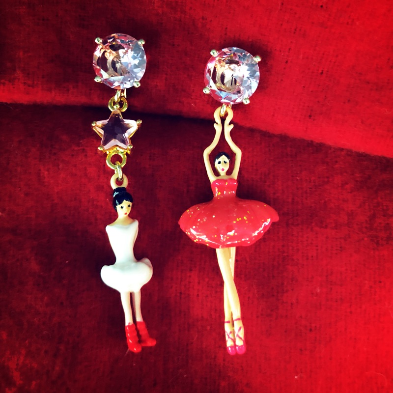 🇫🇷法國巴黎精品 芭蕾琺瑯粉紅水晶 夾式耳環