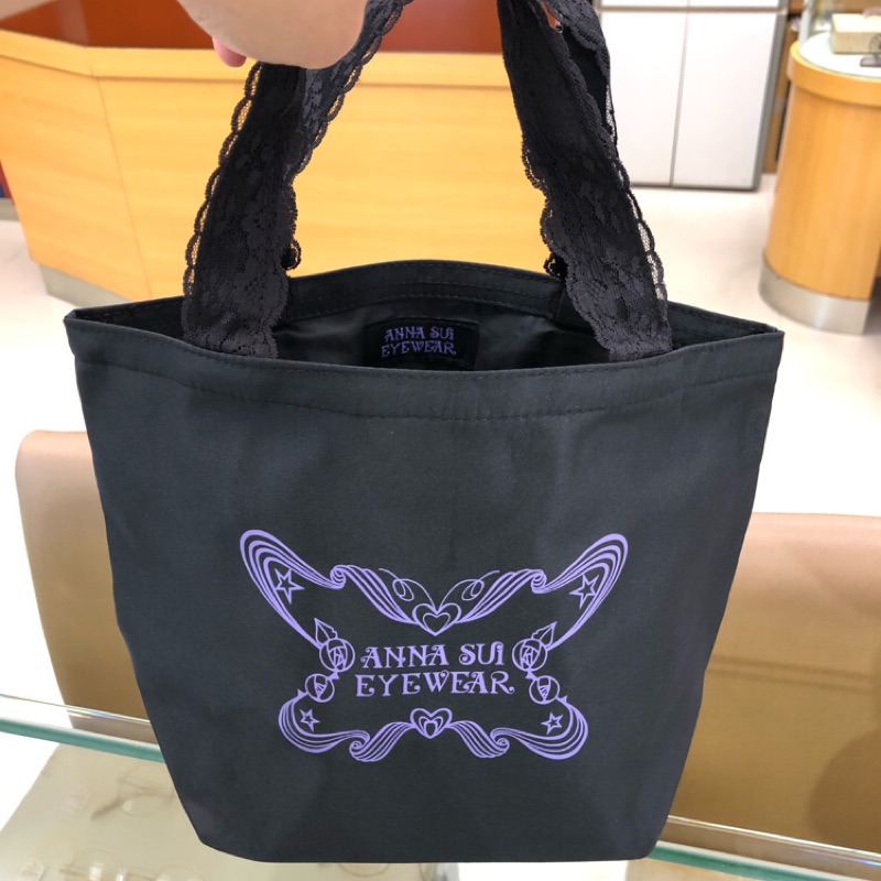台南中國眼鏡 Anna Sui 安娜蘇手提袋購物袋蕾絲黑紫 蝦皮購物