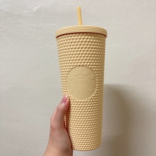 ［全新現貨］ 出清 星巴克 24OZ 奶黃 鵝黃 TOGO 冷水杯 咖啡 吸管 刺蝟杯 刺刺杯 榴槤杯