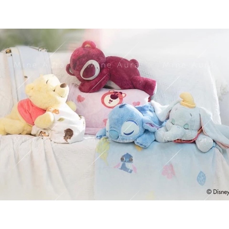 (現在台/代購)上海迪士尼商店 睡顏趴趴三合一娃娃玩偶毛毯 冷氣毯小飛象 熊抱哥 史迪奇 小熊維尼Mine Aura