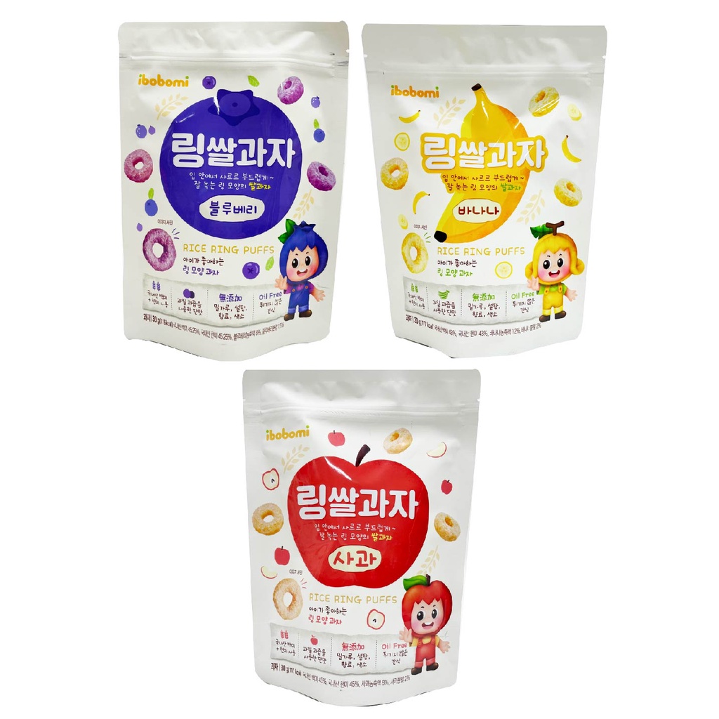 韓國 ibobomi 嬰兒米圈圈 30g 蘋果/香蕉/藍莓 餅乾 米餅
