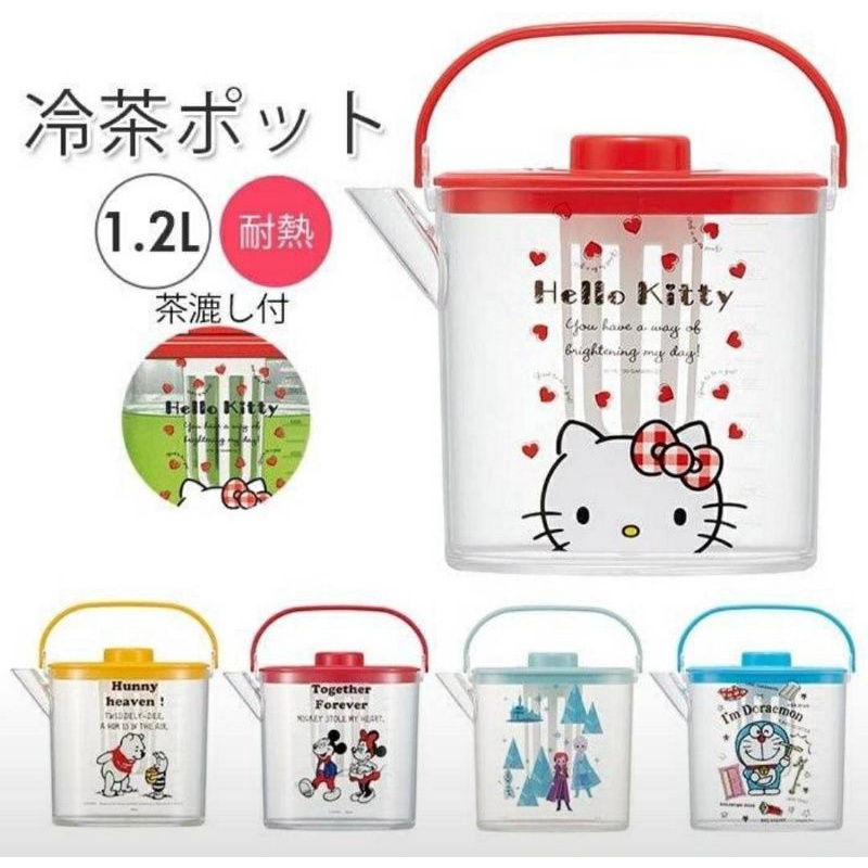 日本 SKATER 迪士尼濾網式冷熱水壺 茶壺 1.2L 耐熱 米奇 Kitty 冰雪 多啦A夢 現貨特價