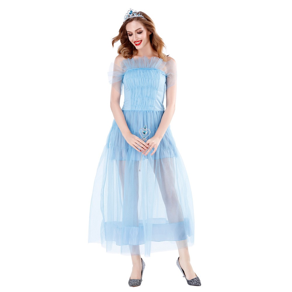 萬圣節cosplay灰姑娘白雪公主貝拉成人服裝 藍色禮服舞臺表演服