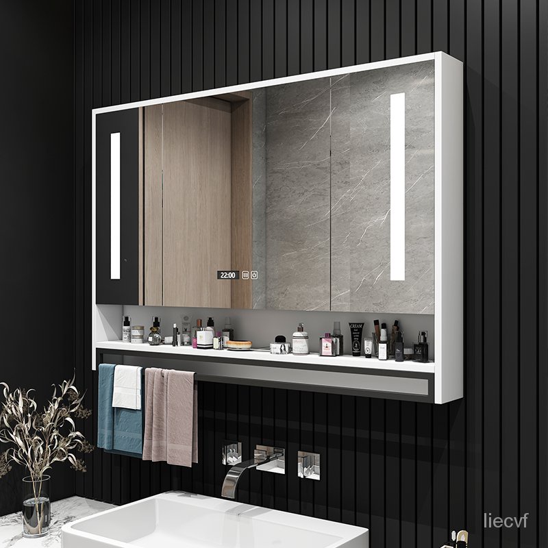 新款#智能浴室單獨鏡櫃掛墻式衛生間鏡子帶置物架廁所收納帶燈除霧鏡箱