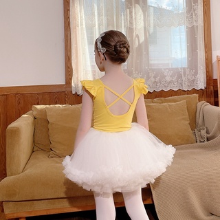 兒童舞蹈服女童短袖練功服黃色套裝考級幼兒中國舞芭蕾舞裙練舞衣
