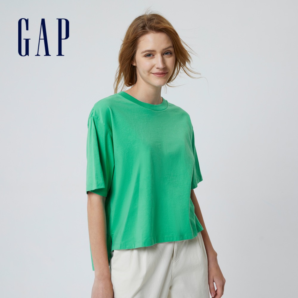 Gap 女裝 純棉落肩袖短袖T恤 厚磅密織親膚系列-薄荷綠(704371)