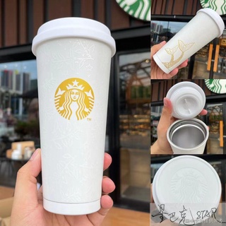 【星巴克杯子】【陶瓷馬克保溫杯】星巴克50週年慶雙魚座500ml週年雙魚尾款不鏽鋼隨行杯保溫水杯子