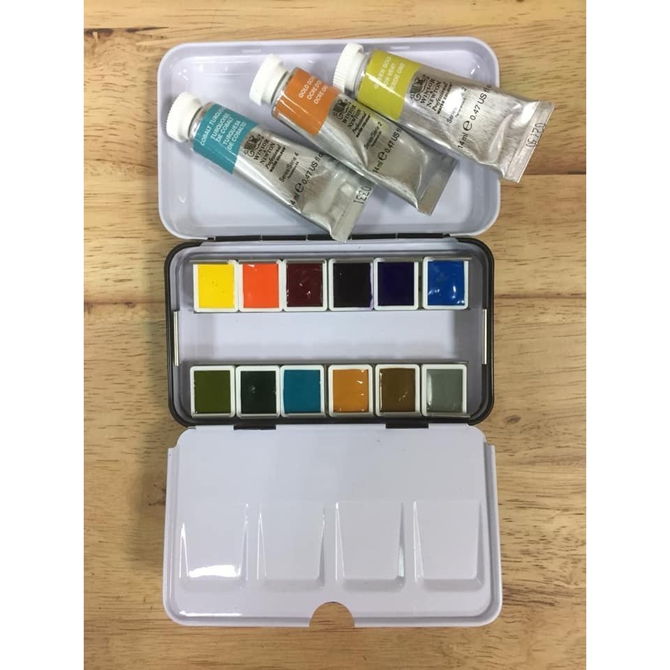 板橋酷酷姐美術 英國 溫莎牛頓 專家級 塊狀水彩12色（正常色）人工擠出  固體水彩 水彩盒