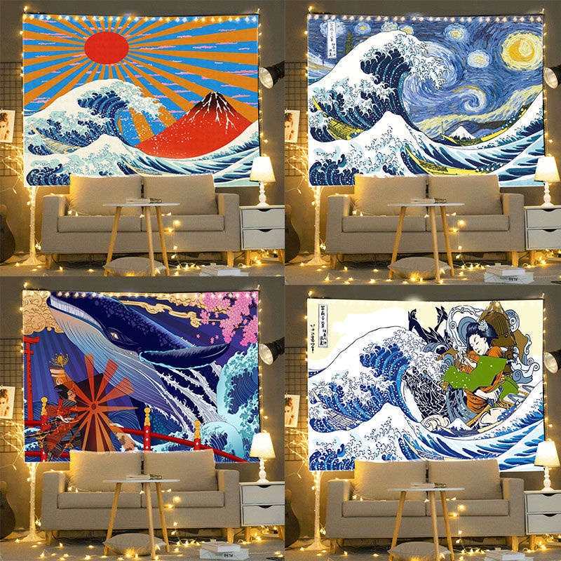 Jyf 日式浮世繪掛布神奈沖浪裝飾掛毯桌布網紅直播宿舍酒吧紋身背景布 蝦皮購物